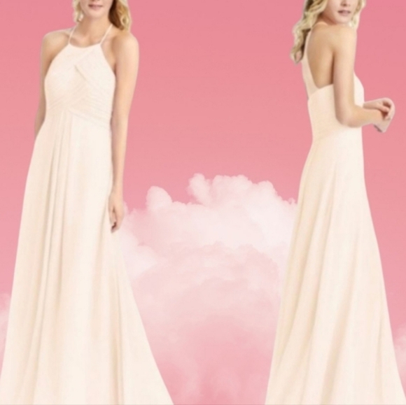 Levkoff pale Blush pink Strappy bodice chiffon halter neck flowy long gown sz 8 - Picture 13 of 14